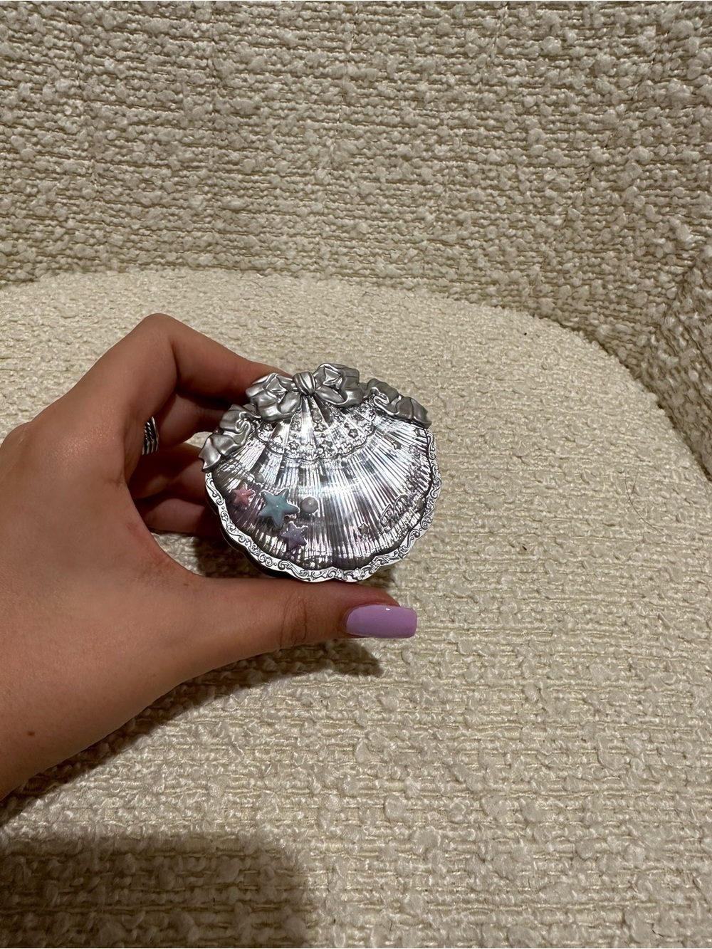 Silver Shell Trinket Box with Bow Accent - Silver